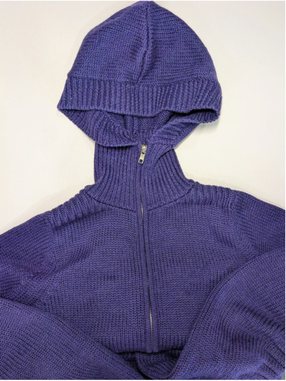 Zero + Maria Cornejo Merino Wool Hooded Zip Cardigan Purple Ruched S - Picture 13 of 16
